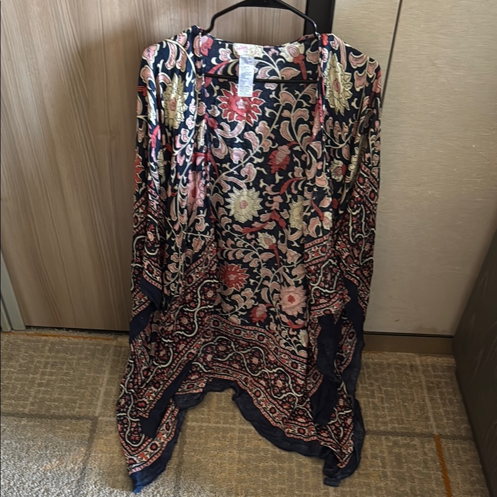 Free People Navy and Coral Floral Wrap One Size Fits Most